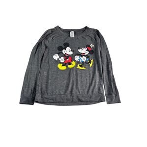 Disney Mickey & Minnie Mouse Sparkle Graphic Sweatshirt Juniors Medium 7/9 Gray